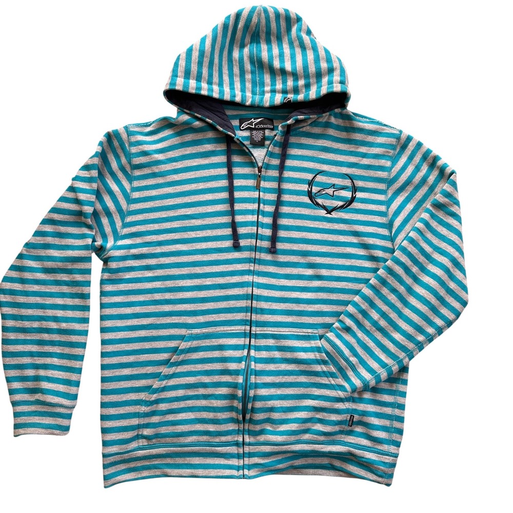 Alpinestars Zip Up Hoodie Mens XL Teal Gray Striped Excellent Embroidered Logo